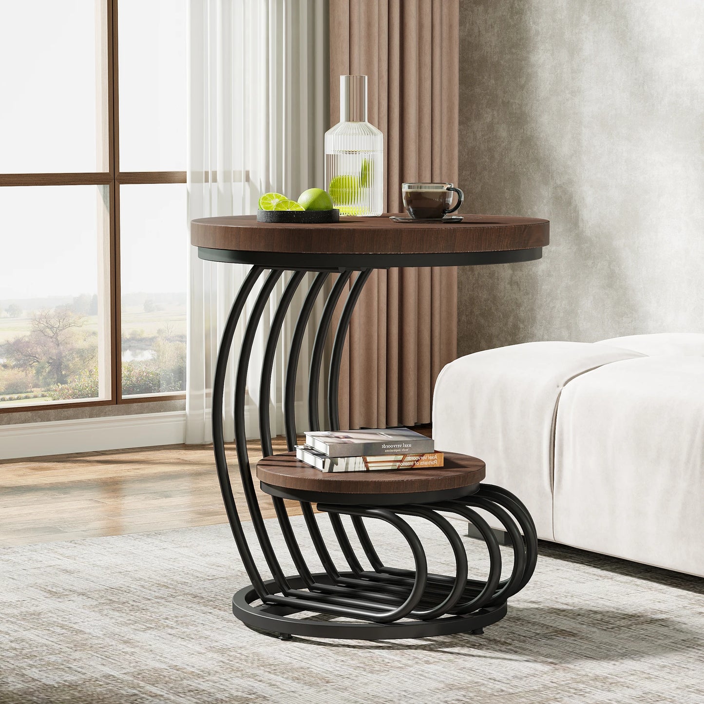 Tribesigns Gold Round End Table: 2 Tiers Faux Marble