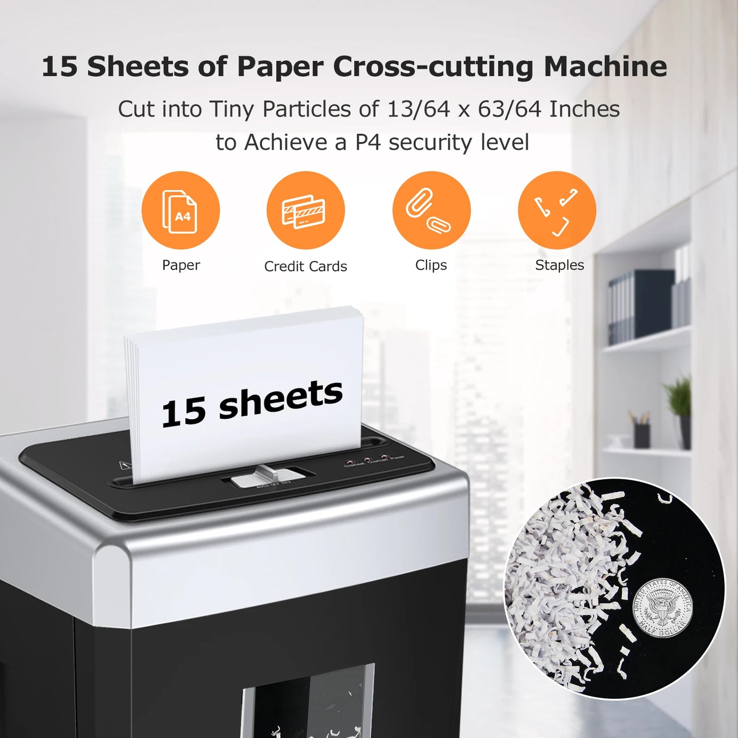 Bonsaii P-4 Security 15-Sheet Paper Shredder
