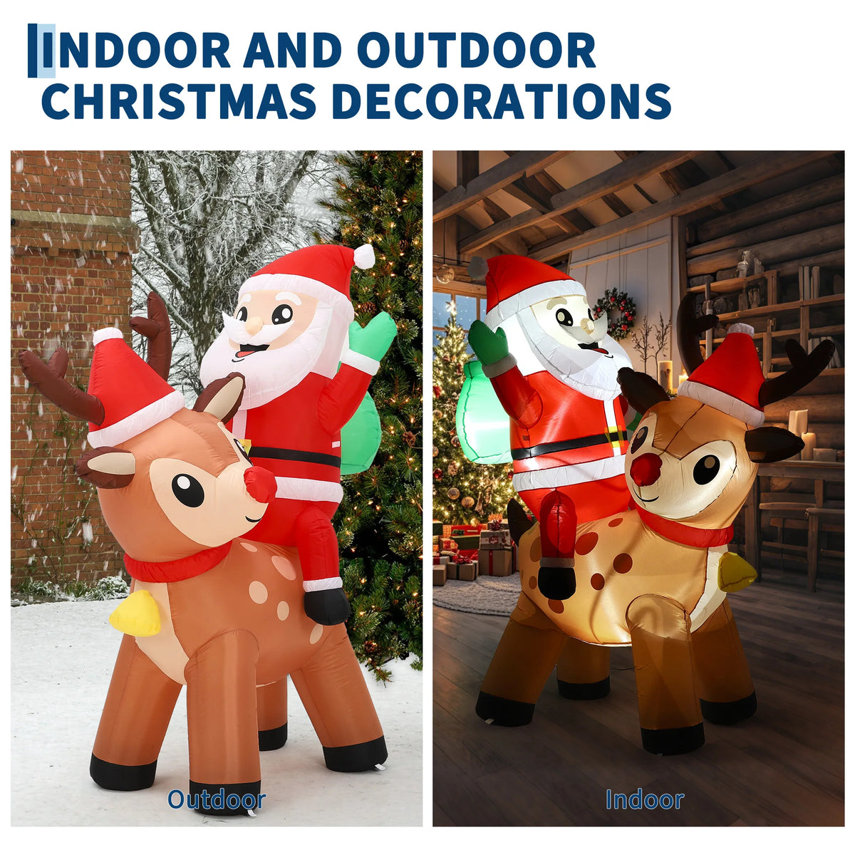 7FT Giant Santa Claus Riding Reindeer with Built-in Bright LED Lights Self Inflating