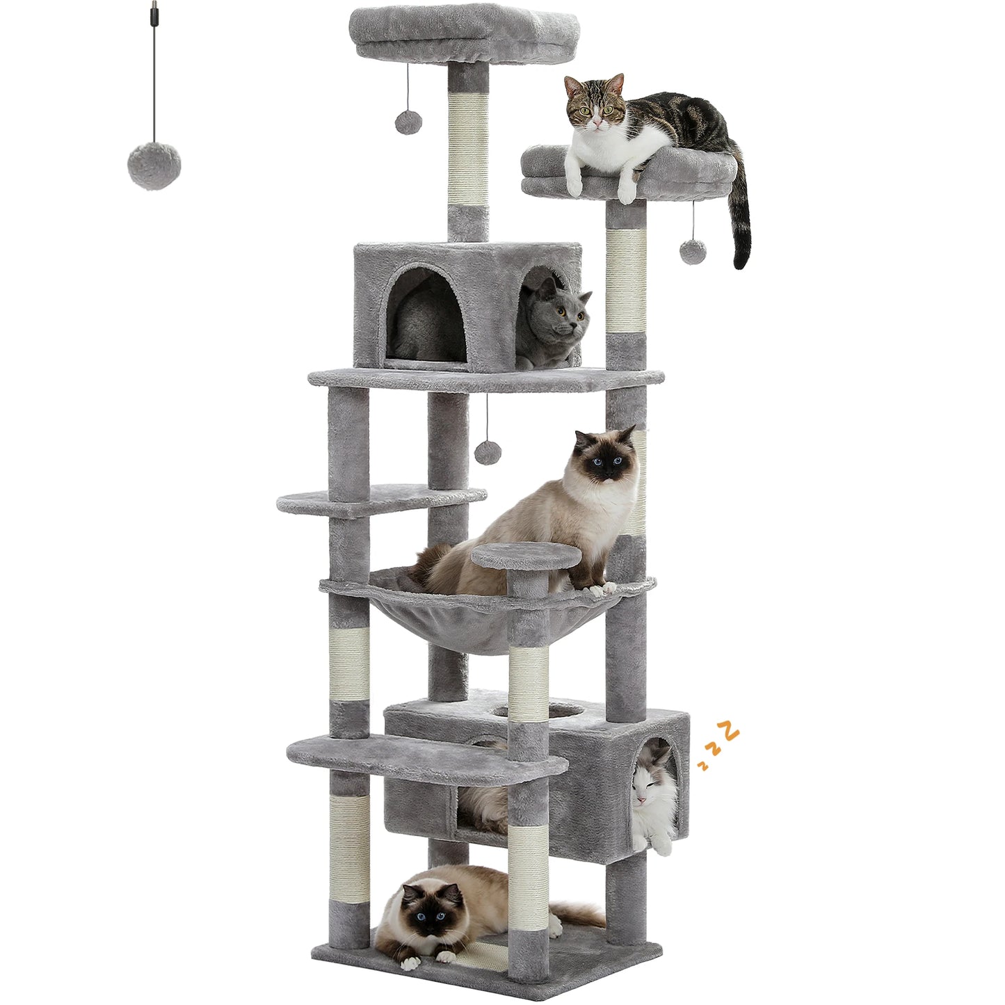 Multi-Level Cat Tower with Scratching Posts, Hammock and Cat Condo