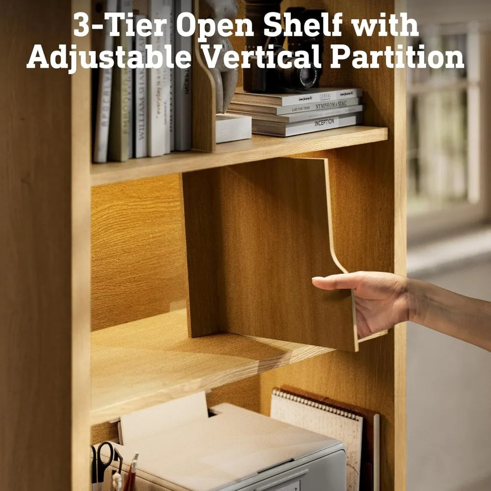 72.2" Fluted Bookcase with LED Light