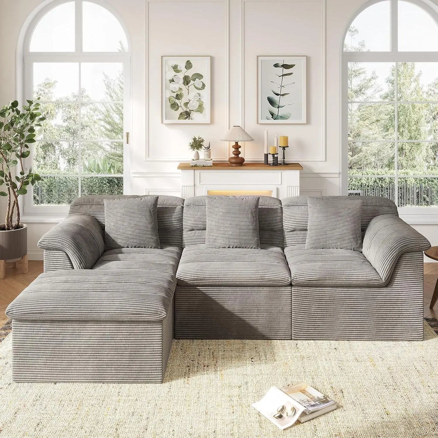 Modular Cloud 112 Inch Sectional Couch with Ottoman