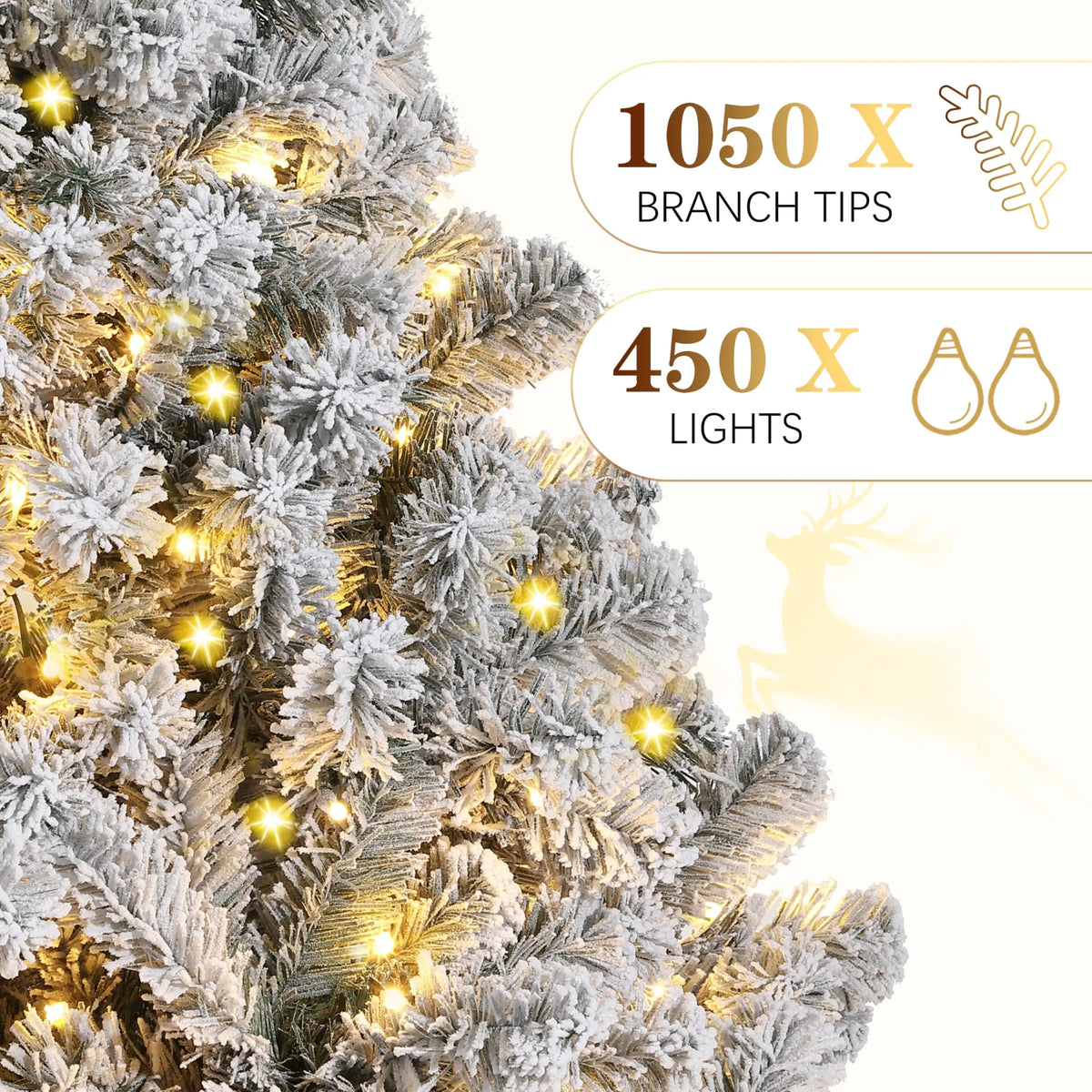6FT Or 7.5FT Flocked Artificial Christmas Tree with Snowy Warm White LED Lights