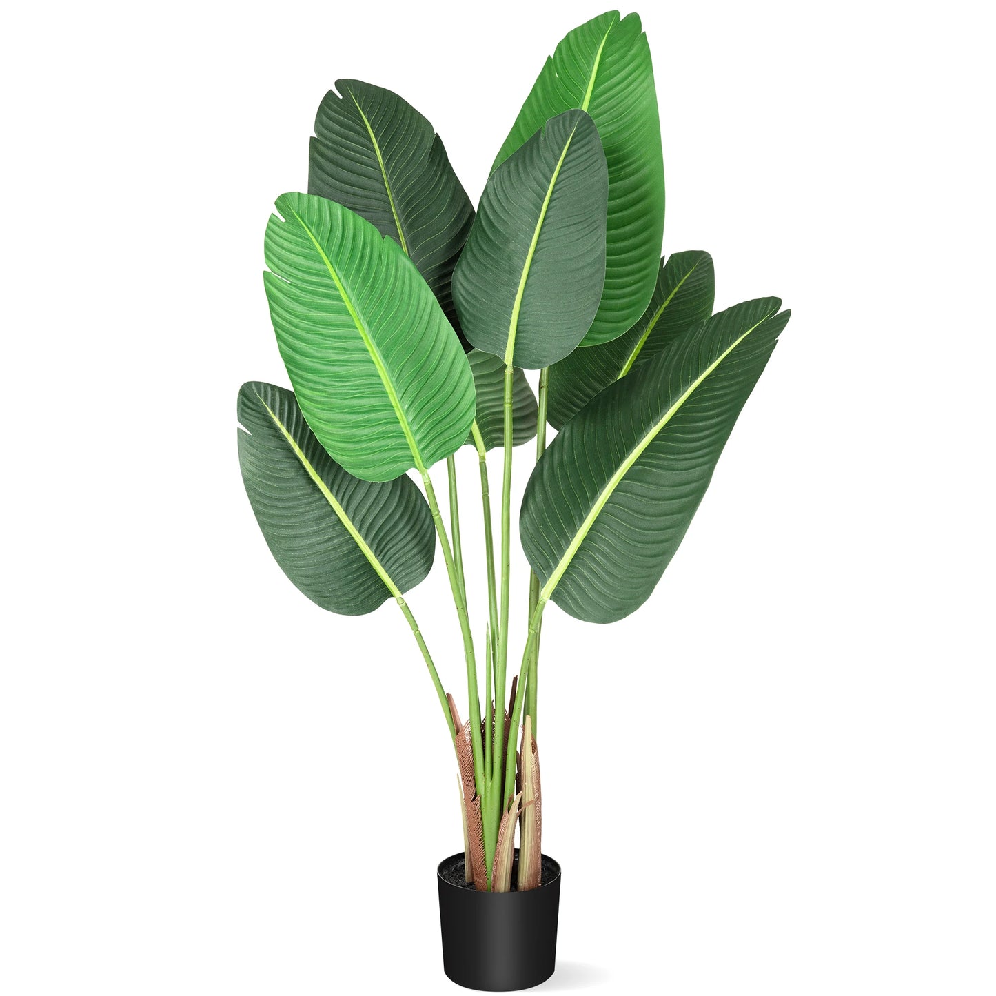 4Ft Aritificial Bird of Paradise Plant Fake Tropical Palm Tree with 8 Trunks Artificial Banana Leaf for Indoor Outdoor Decor