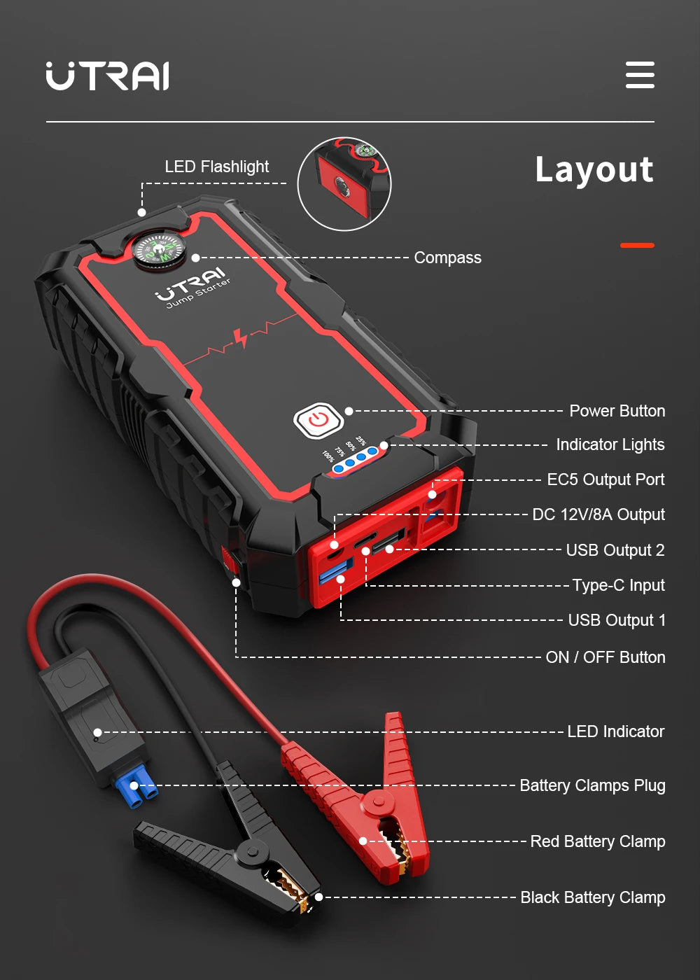 UTRAI 2000A Car Jump Starter Power Bank