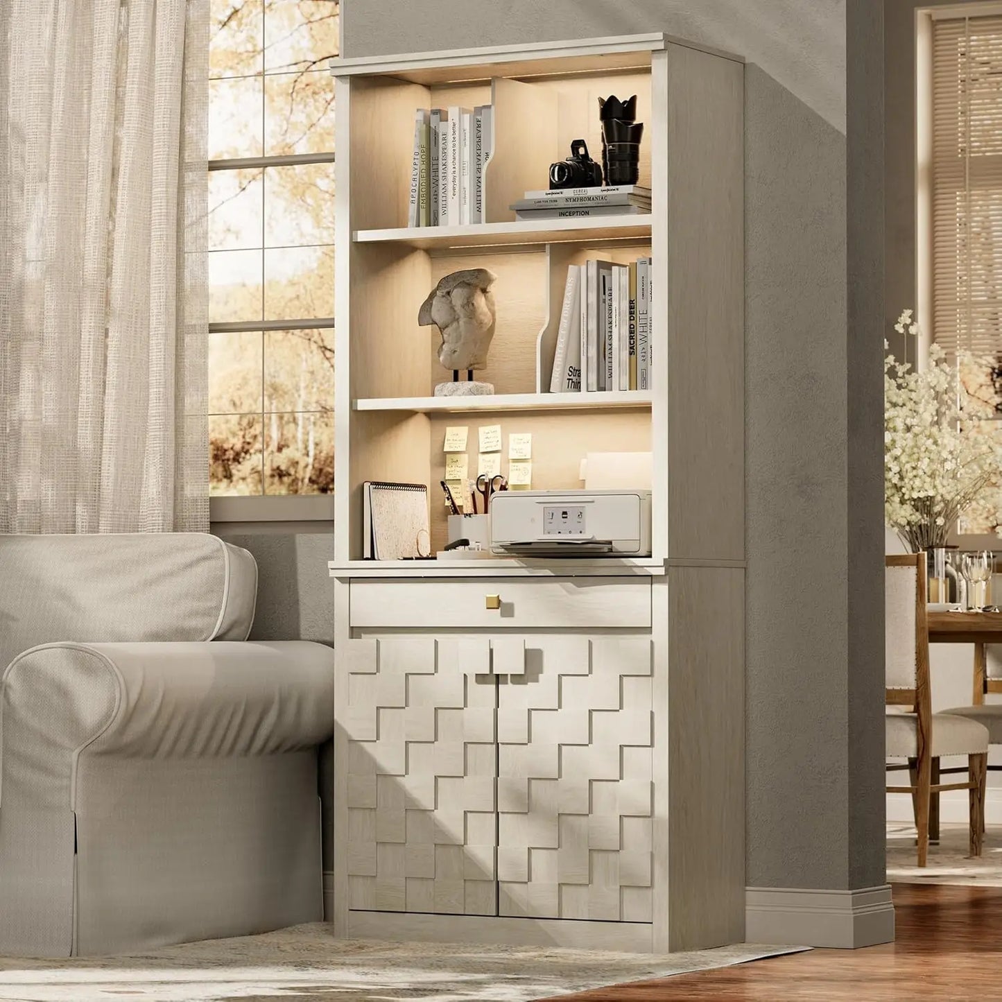 72.2" Fluted Bookcase with LED Light