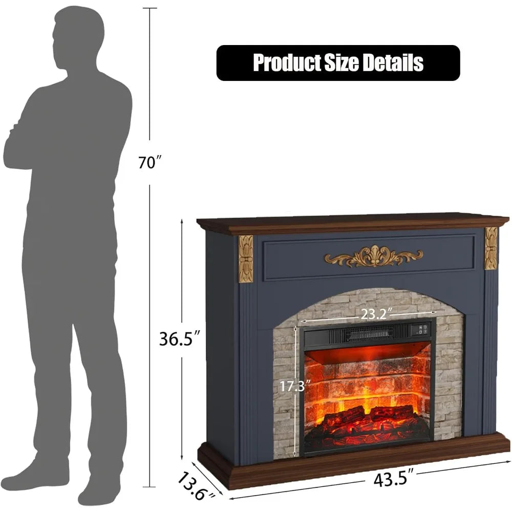 44in Electric Fireplace with Mantel, Stacked Stone