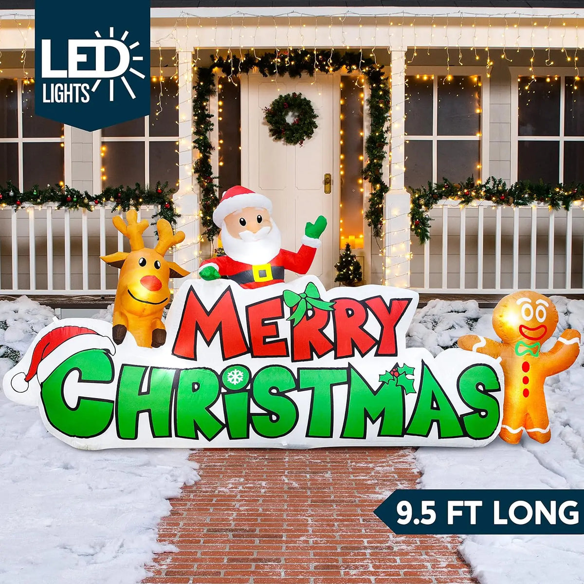 6.6 FT Long Christmas Inflatable Decoration Reindeer Peeing on Snowman with Build-in LED