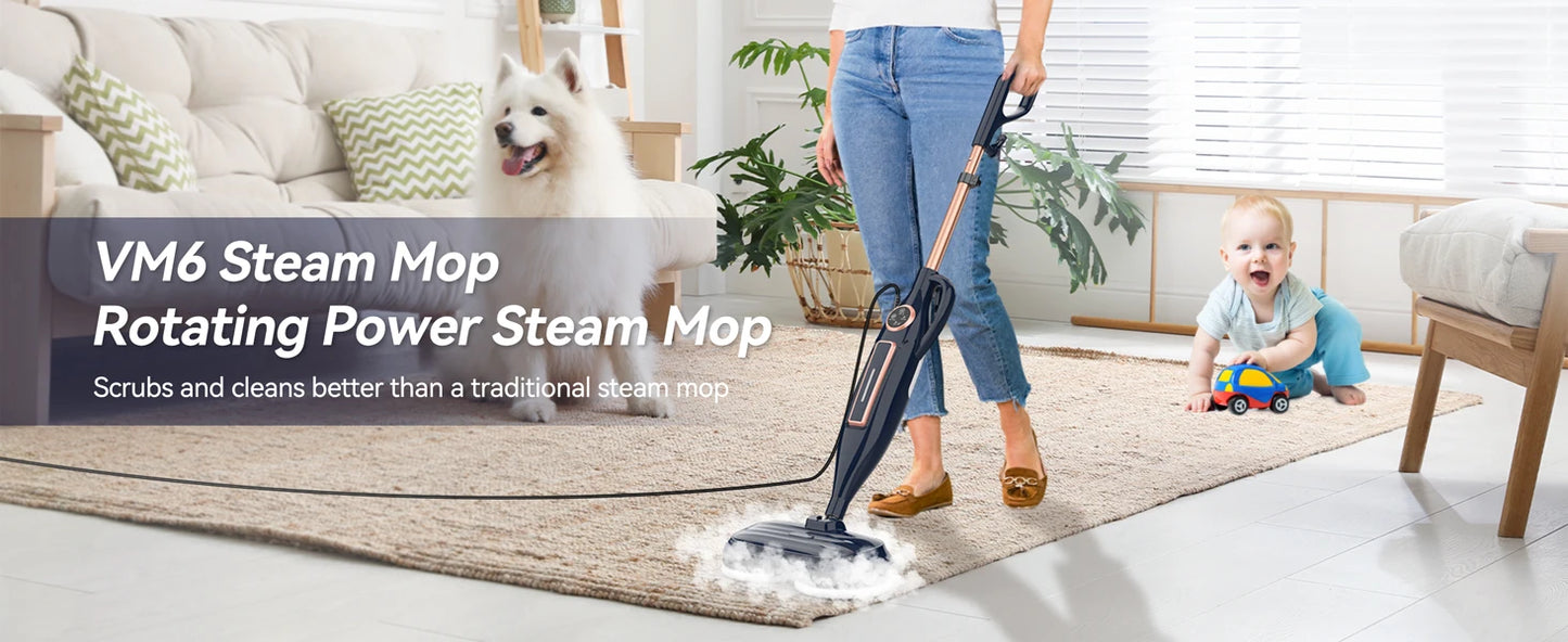 1300W Steam Mop Cleaner with Rotating Mop Pad
