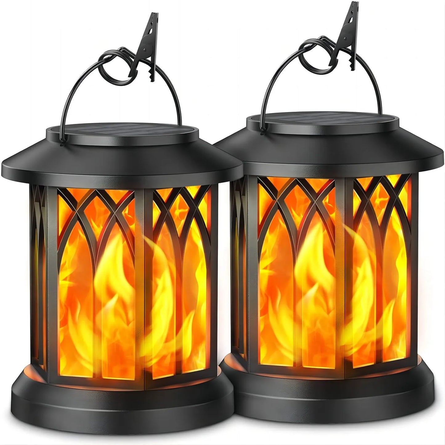 2 Pack Flickering Flame Solar Lanterns for Garden and Patio