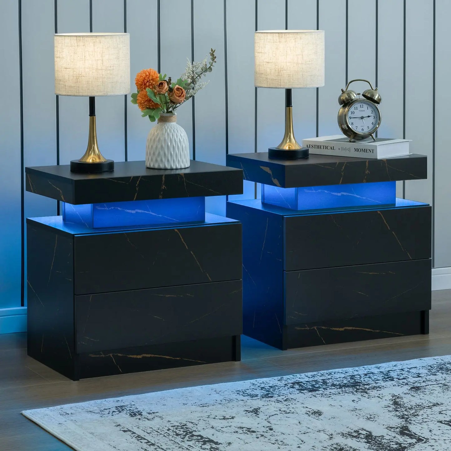 Set of 2 Cubehom LED Nightstands with 2 Drawers