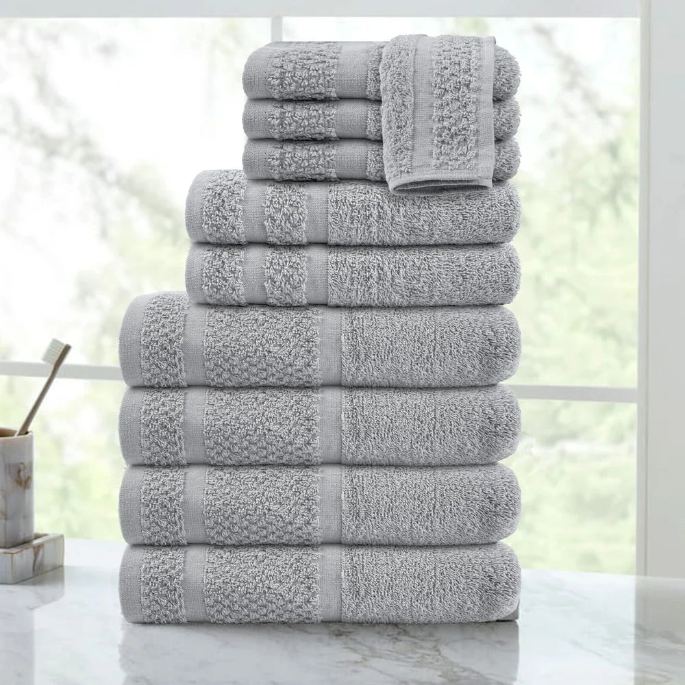 10 Piece Cotton Towel Set Bath, Hand  and Washcloths
