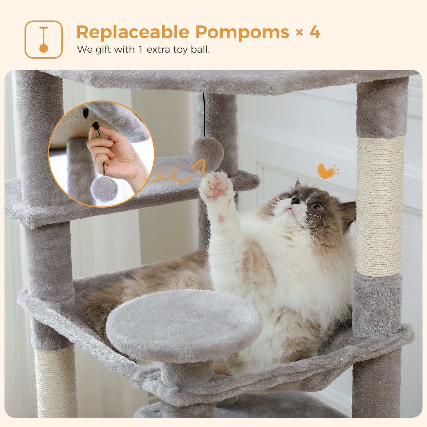 Multi-Level Cat Tower with Scratching Posts, Hammock and Cat Condo