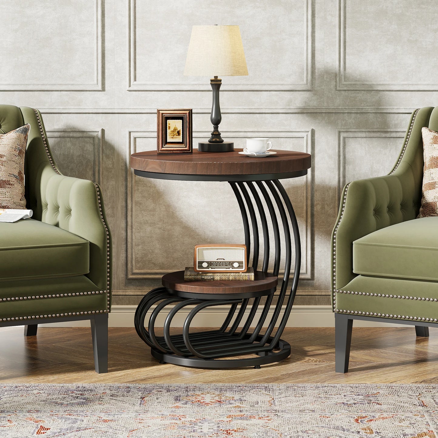 Tribesigns Gold Round End Table: 2 Tiers Faux Marble