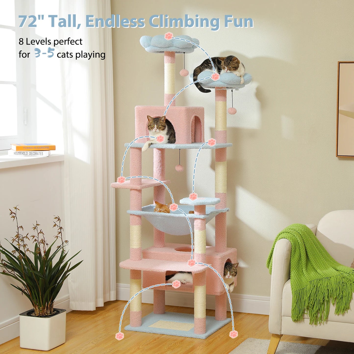 Multi-Level Cat Tower with Scratching Posts, Hammock and Cat Condo