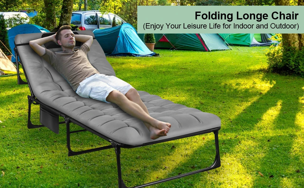 3 Position Portable Folding Camping Cot With Pillow 26.7 Inches Wide 74 Inches Long