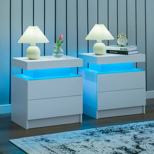 Set of 2 Cubehom LED Nightstands with 2 Drawers