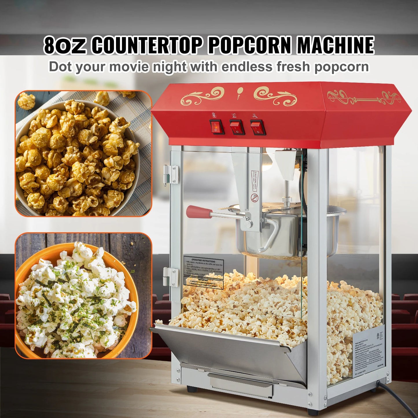 SucceBuy 8/12Oz Electric Popcorn Make with Scoop