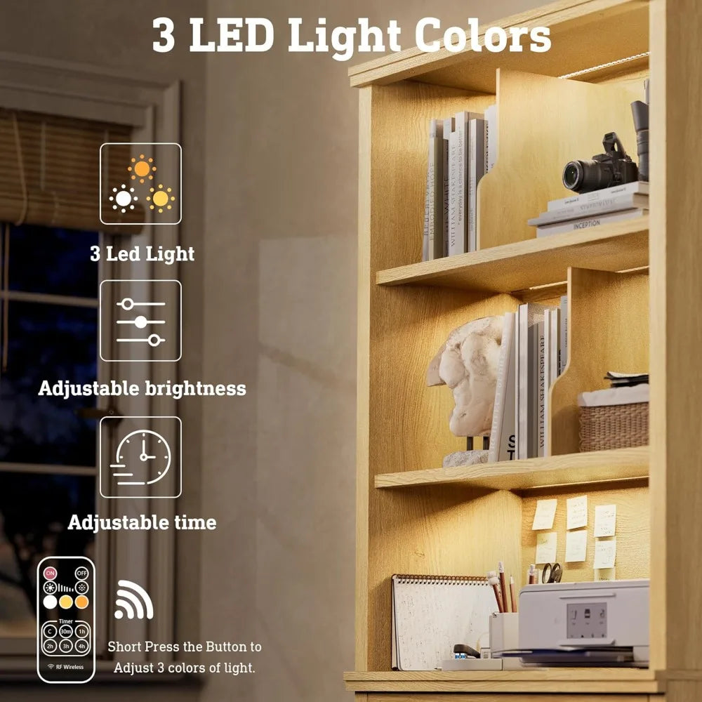 72.2" Fluted Bookcase with LED Light