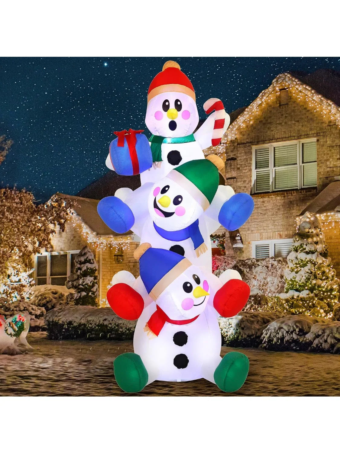 6 FT Christmas Inflatable Decoration Stacked Snowman with Build-in LEDs