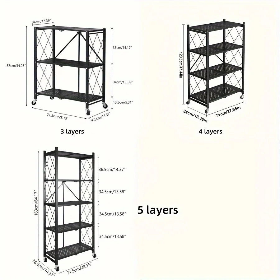 3/4/5-layer Heavy-duty Foldable Metal Storage Rack With Wheels