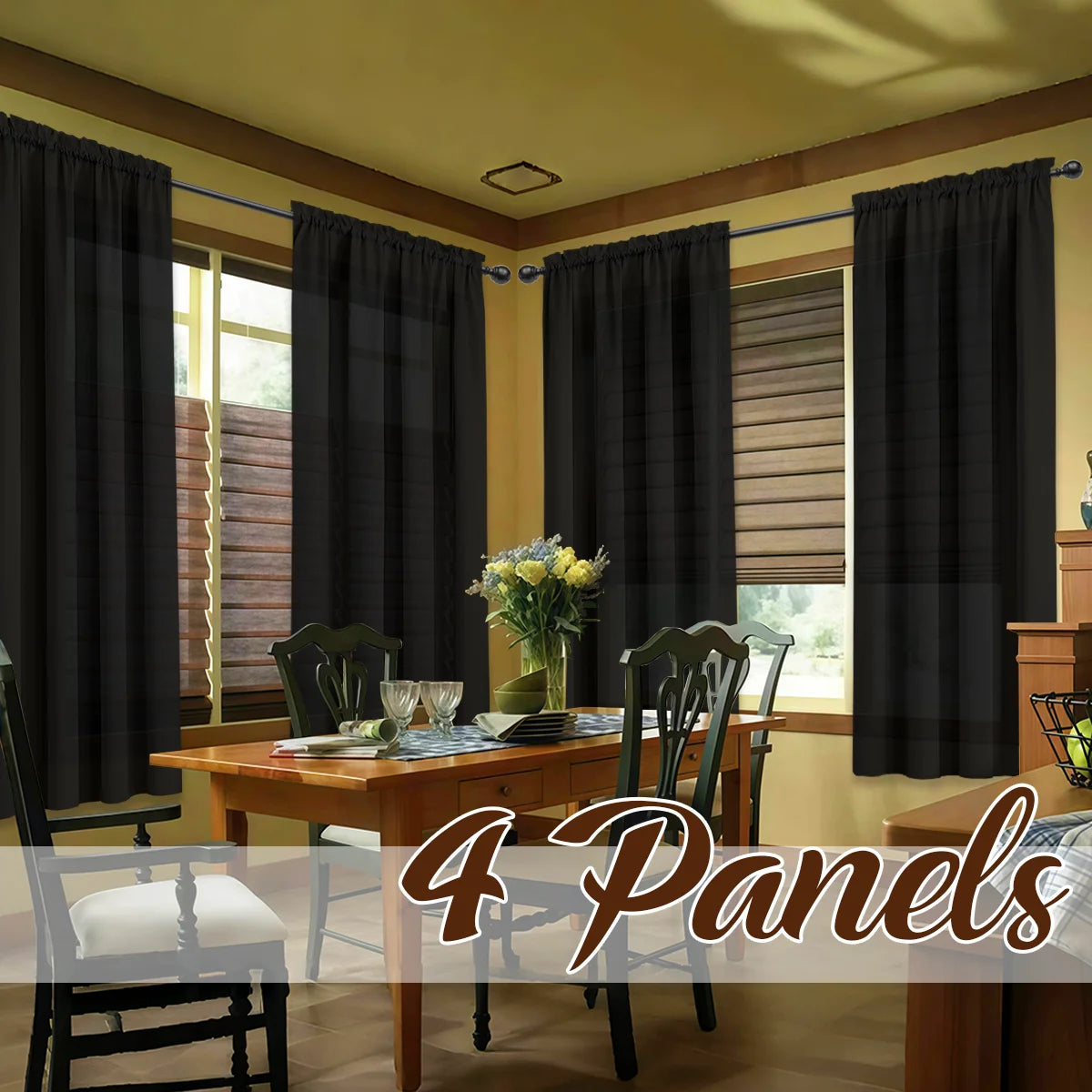 4 Panels Light Filtering Rod Pocke Soft Touch Curtains