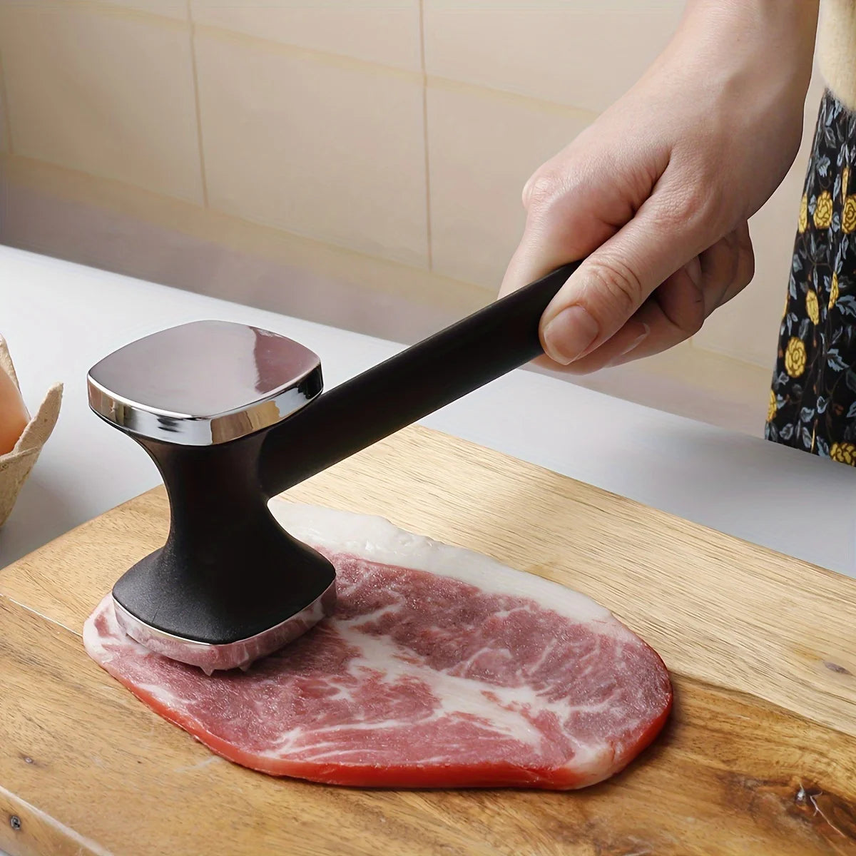 Heavy Duty Kitchen Meat Tenderizer with Rubber Grip,  Head for Effortless Pounding and