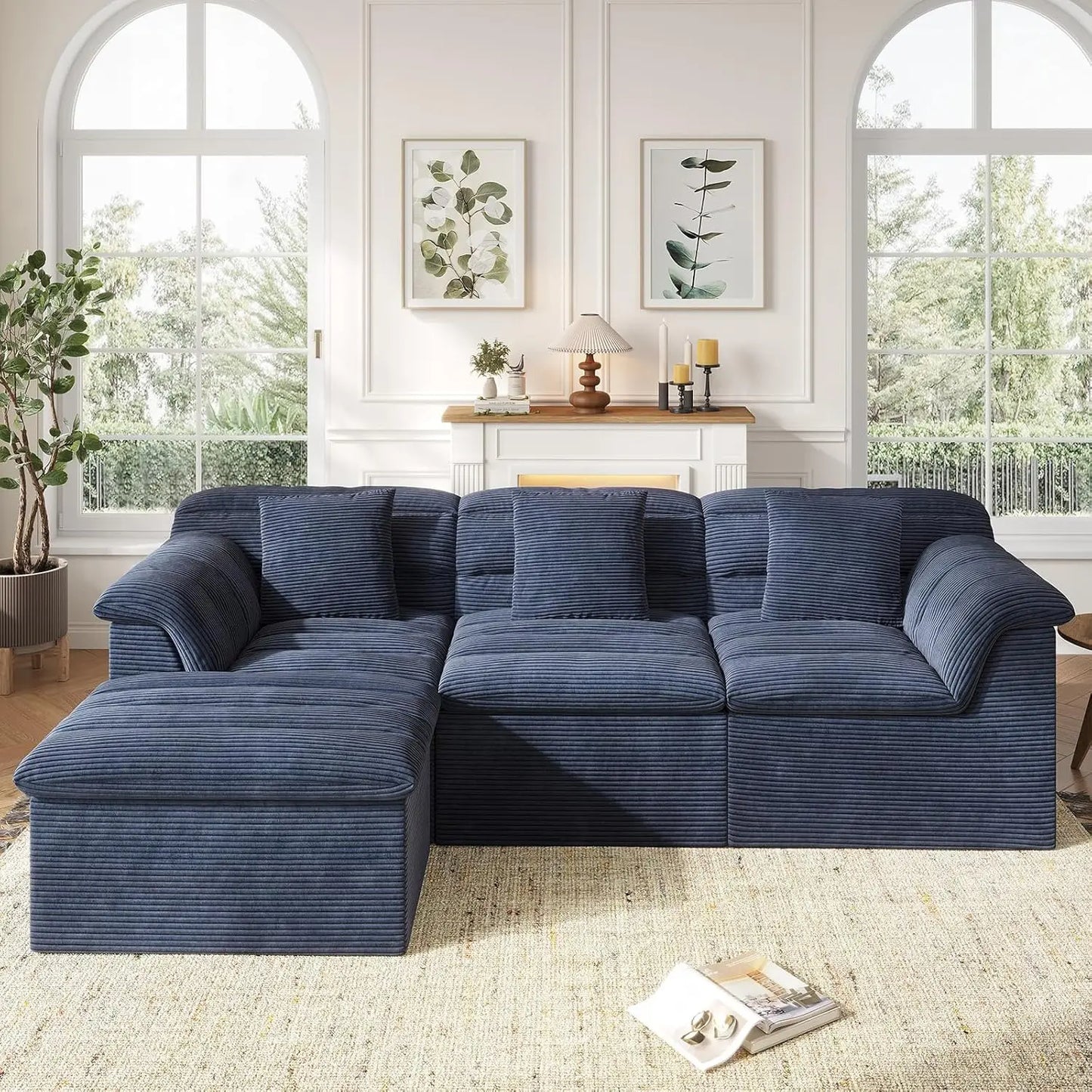 Modular Cloud 112 Inch Sectional Couch with Ottoman