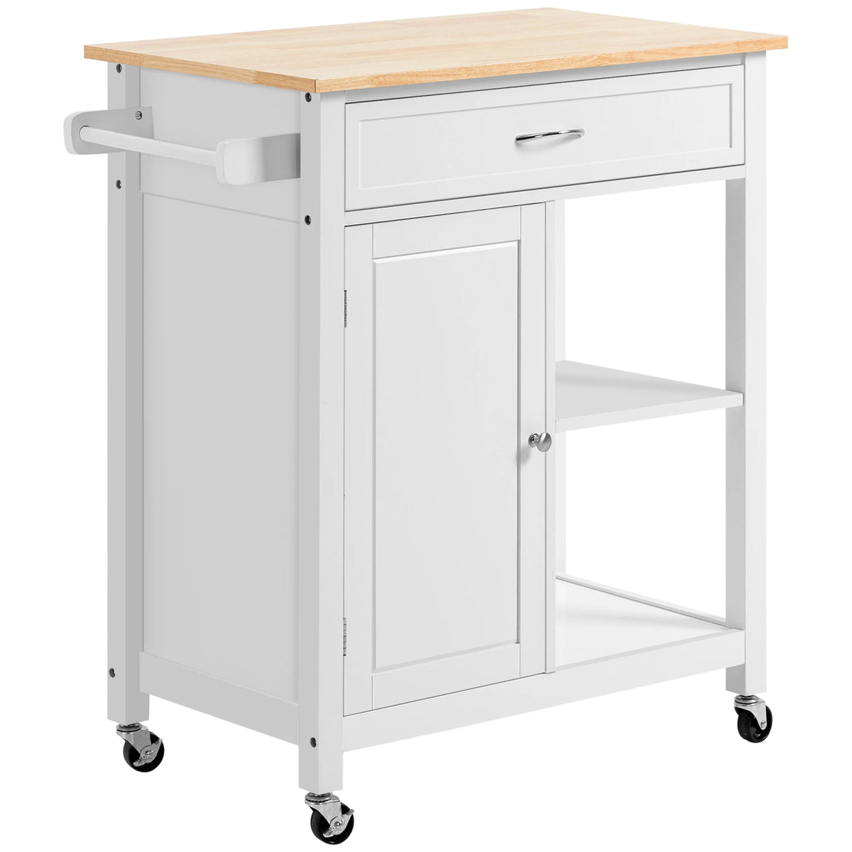 HOMCOM Rolling Kitchen Island Cart with Storage Shelf and Solid Wood Top