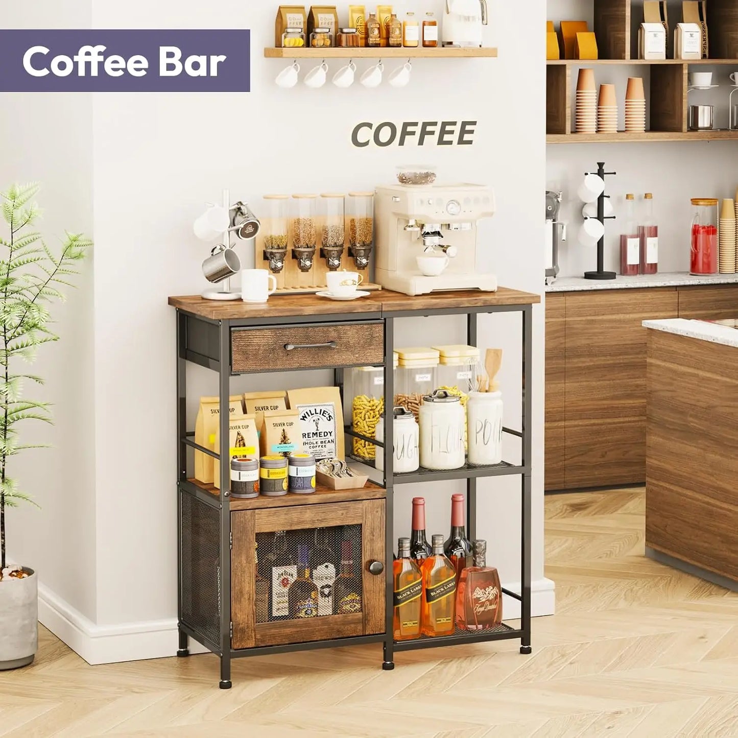 Farmhouse Coffee Bar with Drawers For Small Space
