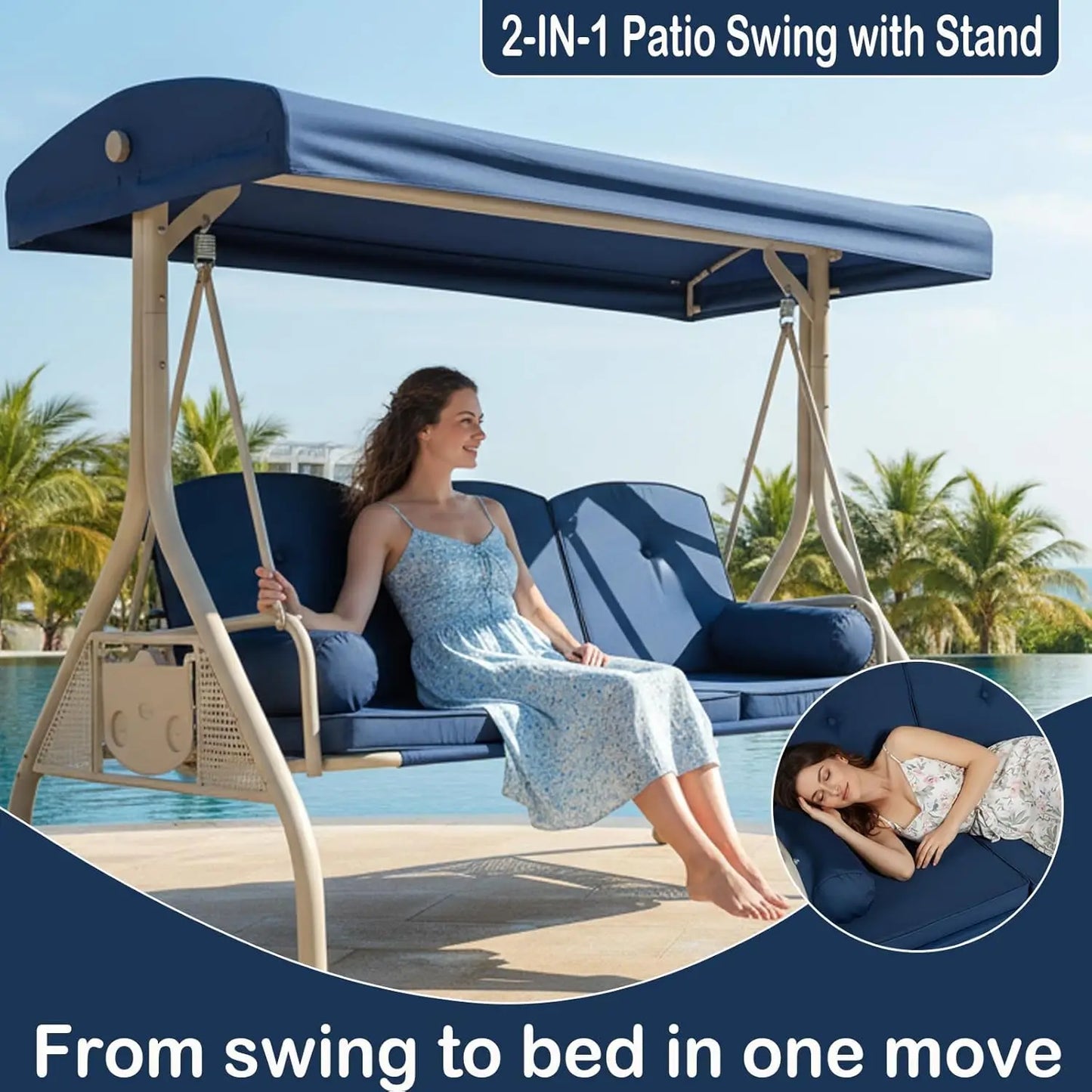 3 Person Patio Swing with Canopy And Stand