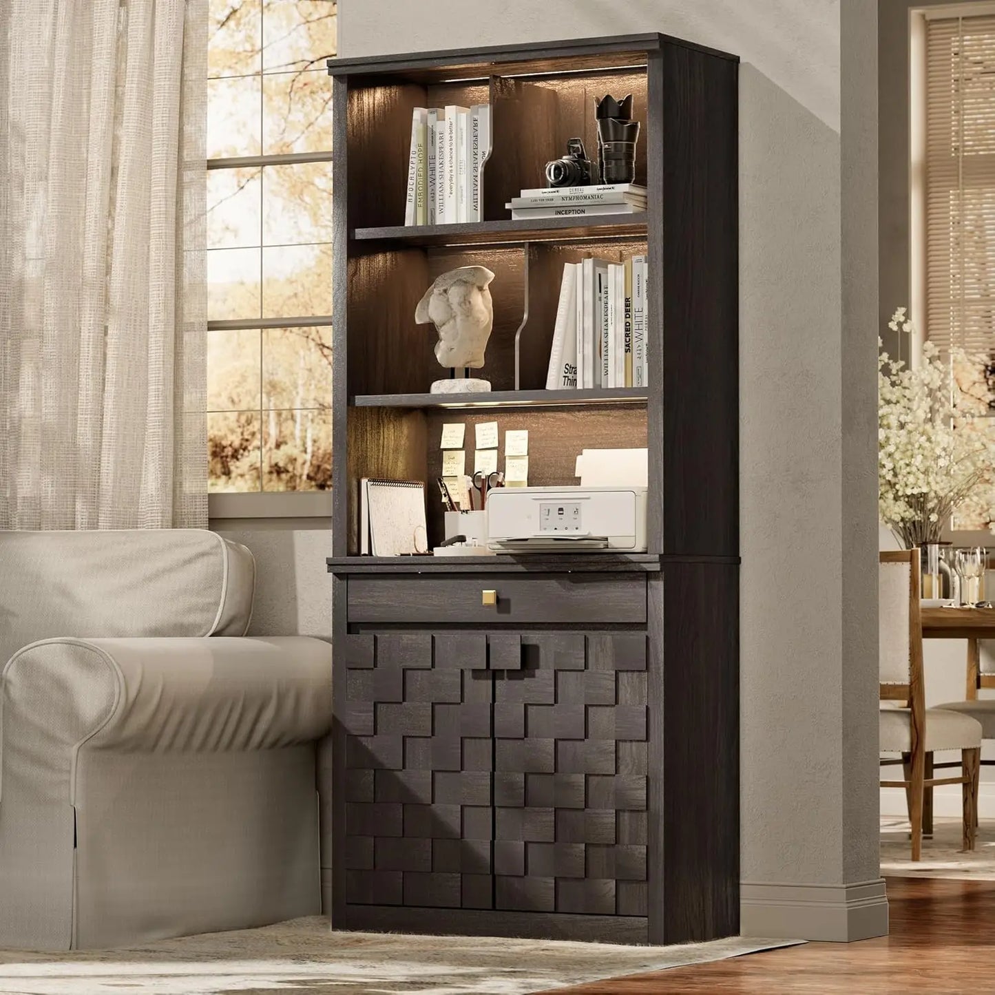 72.2" Fluted Bookcase with LED Light