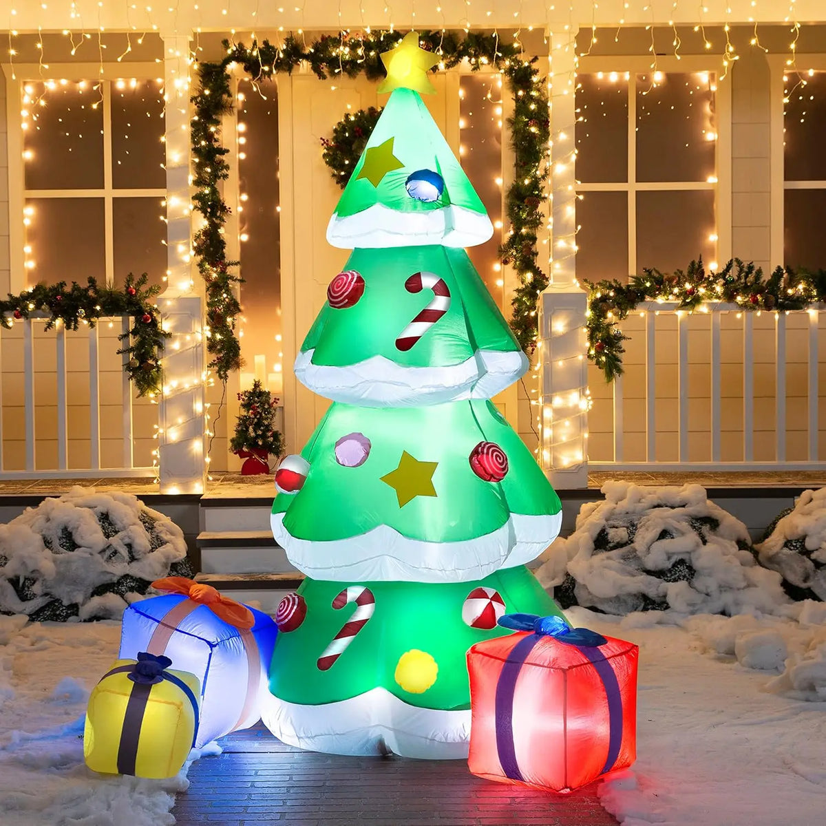 7FT Christmas Tree Inflatables Outdoor Decoration with 3 Gift Boxes Build-in LEDs