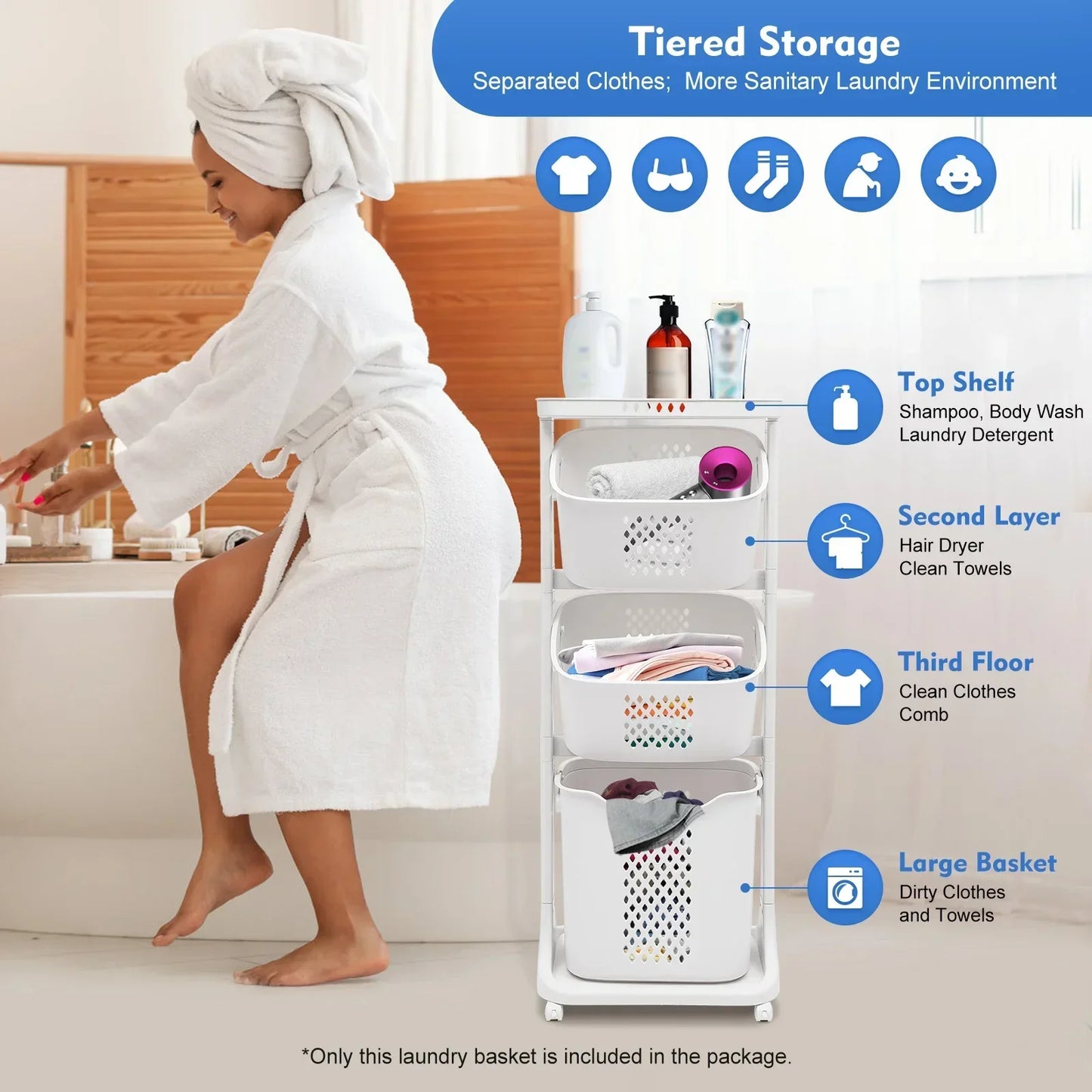 3-Tier Laundry Hamper for Bathroom