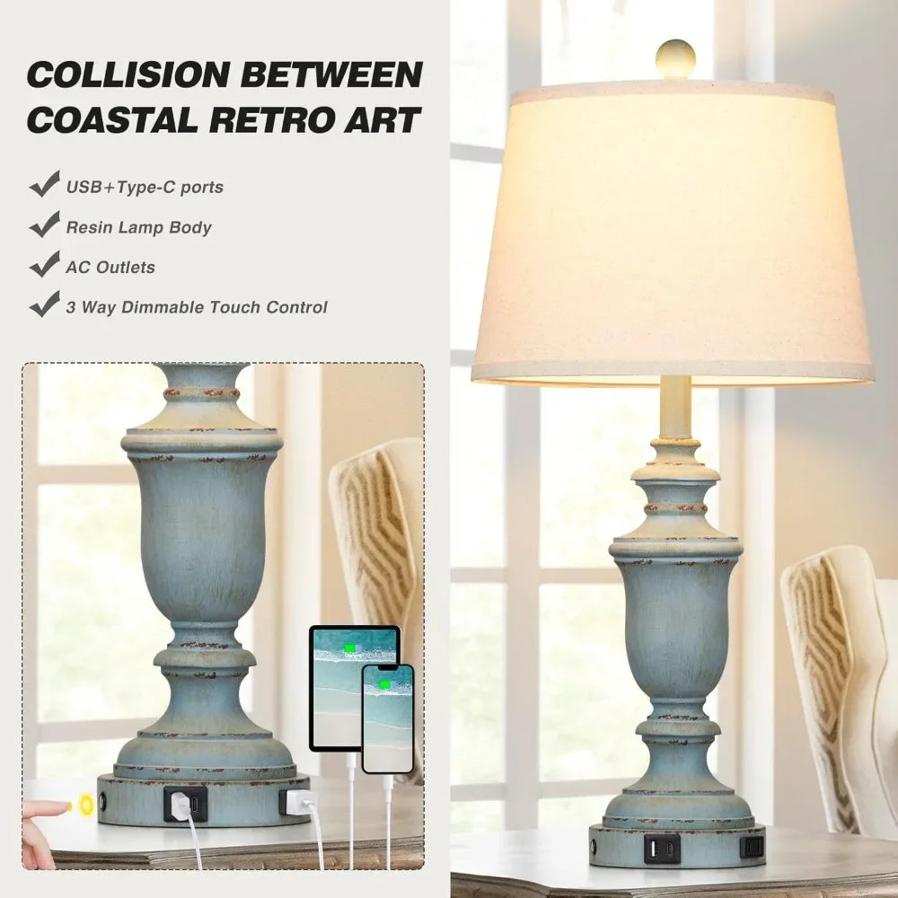25.6" Coastal Table Lamps Set Of 2