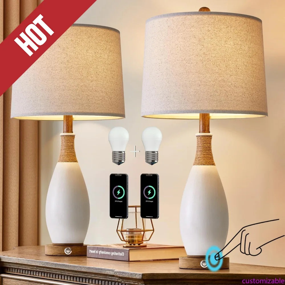 OYEARS 24.5” Bedside Table Lamp Set Of 2
