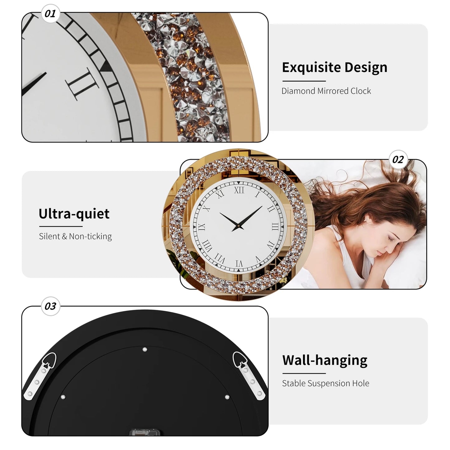 23.62 or 31.49 Inch Bling Silver Shining Mirrored Wall Clock