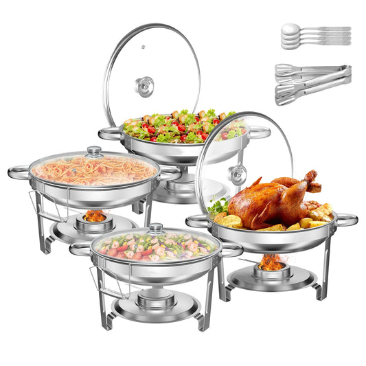 4 Pack 5QT Stainless Steel Chafing Dishes for Buffet