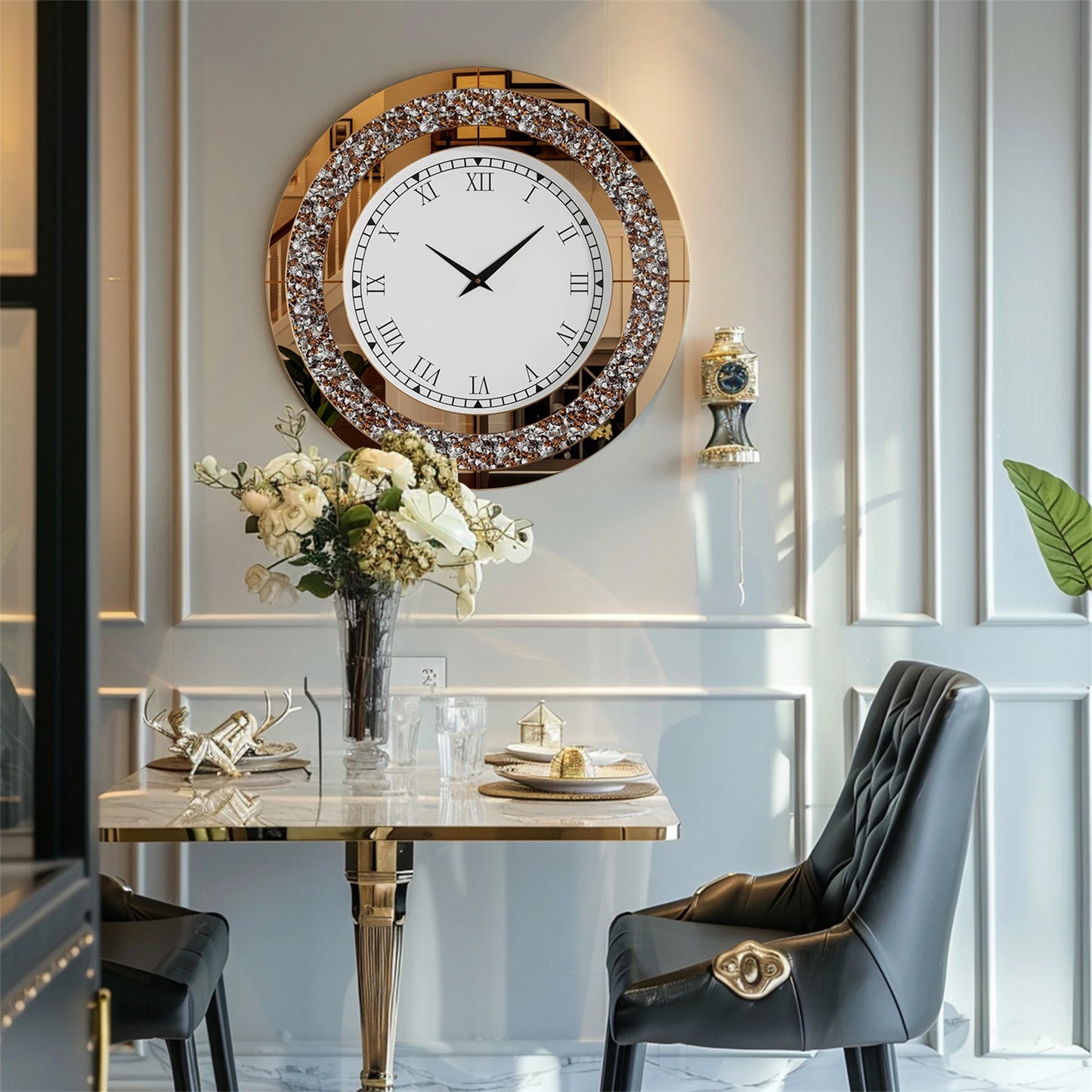 23.62 or 31.49 Inch Bling Silver Shining Mirrored Wall Clock