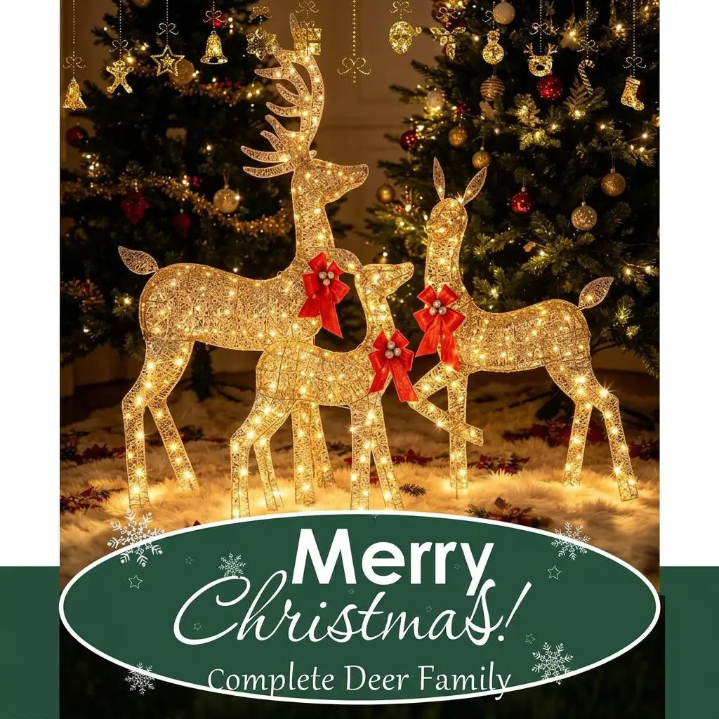 3FT Lighted Christmas Reindeer with Warm White LED Lights & Red Bow for Lawn
