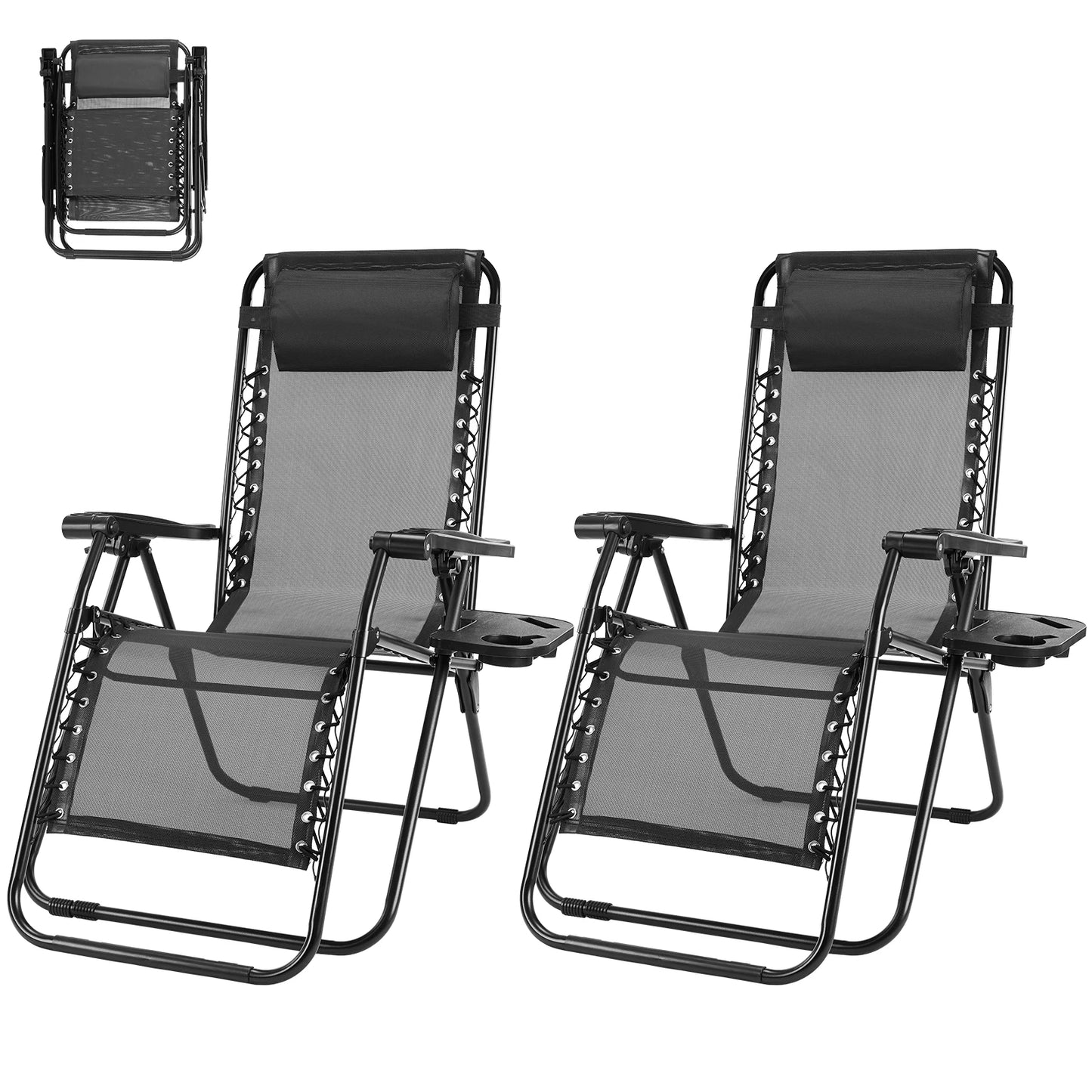 Set of 2 MCQ Outdoor Zero Gravity Chairs with Cup Holder and Adjustable Pillow