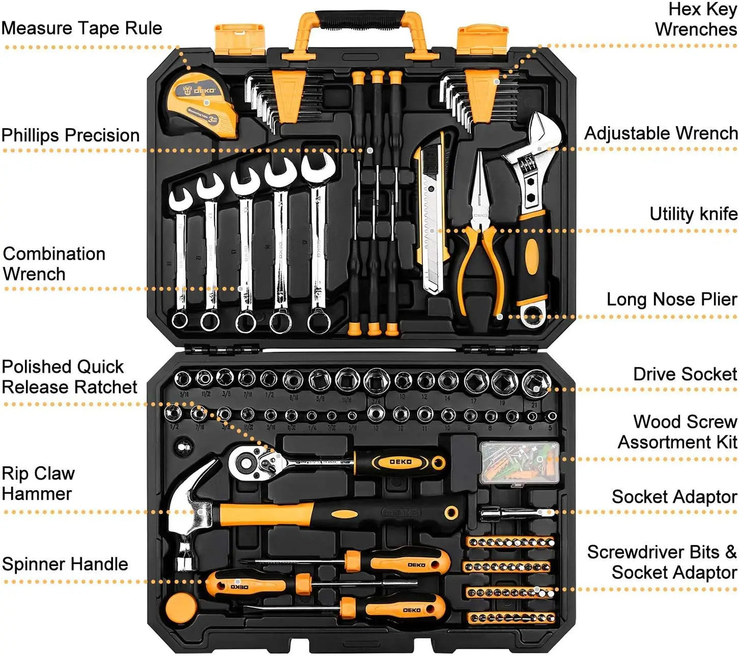 158 Piece Tool Set - General Household Hand Tool Kit, Auto Repair Tool Set With Toolbox Storage Case
