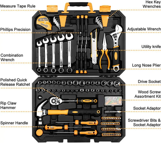 158 Piece Tool Set - General Household Hand Tool Kit, Auto Repair Tool Set With Toolbox Storage Case