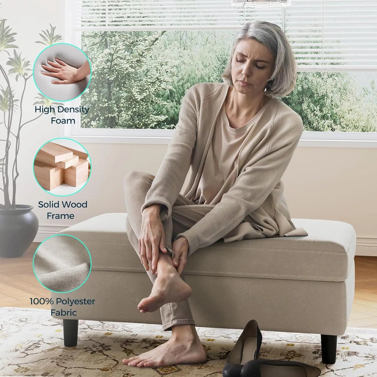 46 Inches Wide Storage Ottoman Bench