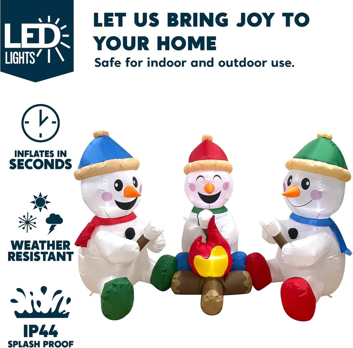 6 FT Long Christmas Inflatable Snowmen with Campfire with Built-in LEDs