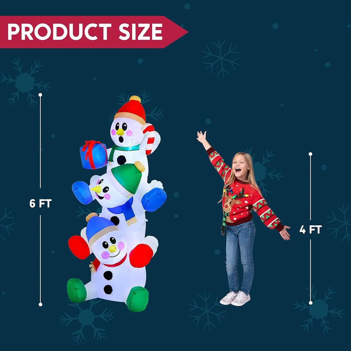 6 FT Christmas Inflatable Decoration Stacked Snowman with Build-in LEDs