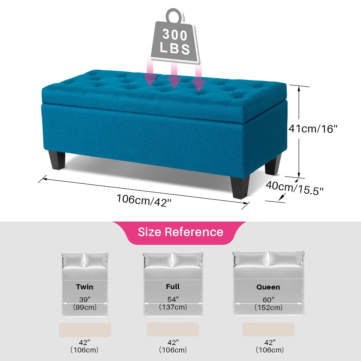 Redlife 15.5 x 42 x 16 inch Storage Ottoman