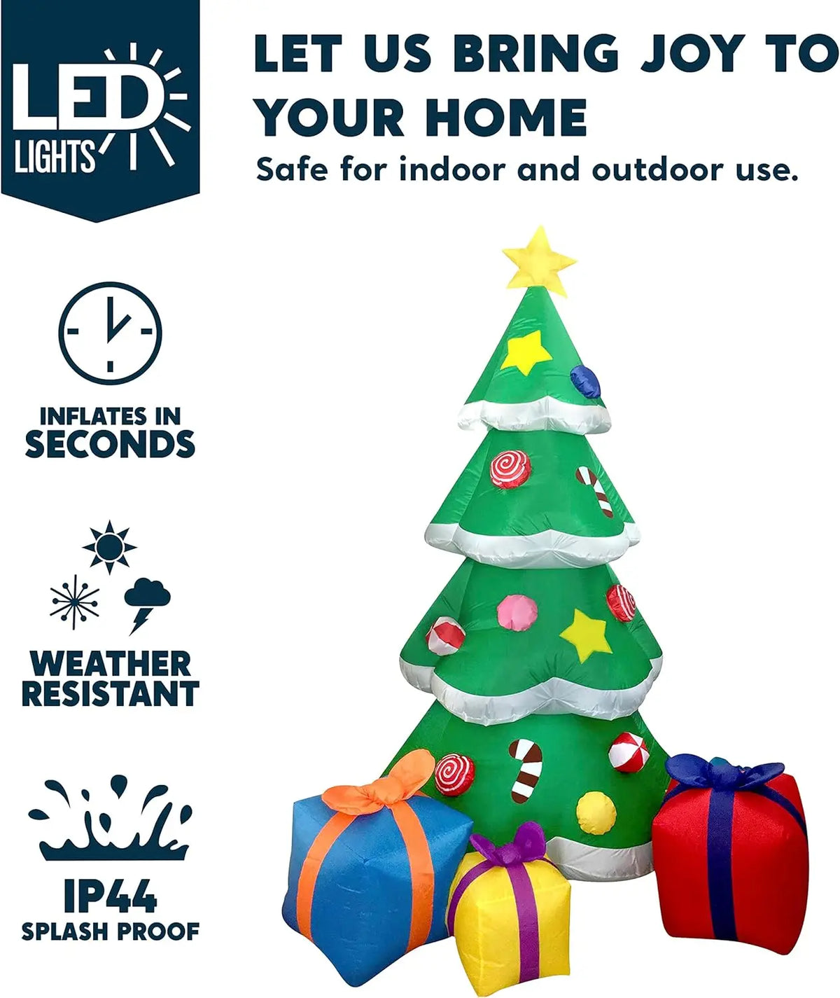 7FT Christmas Tree Inflatables Outdoor Decoration with 3 Gift Boxes Build-in LEDs