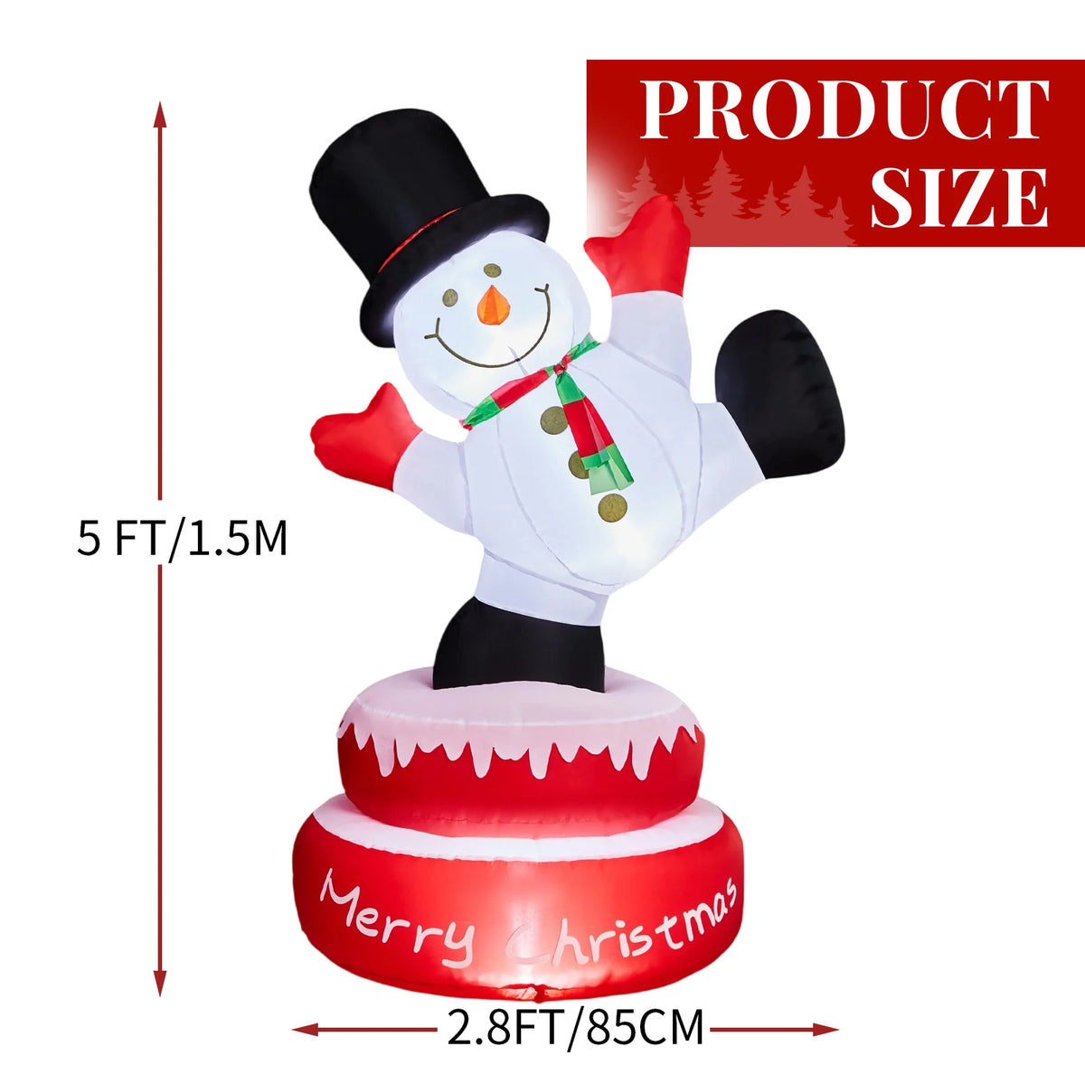 4.8 FT Rotating Inflatable Snowman Decoration with 3 Built-in LED Lights