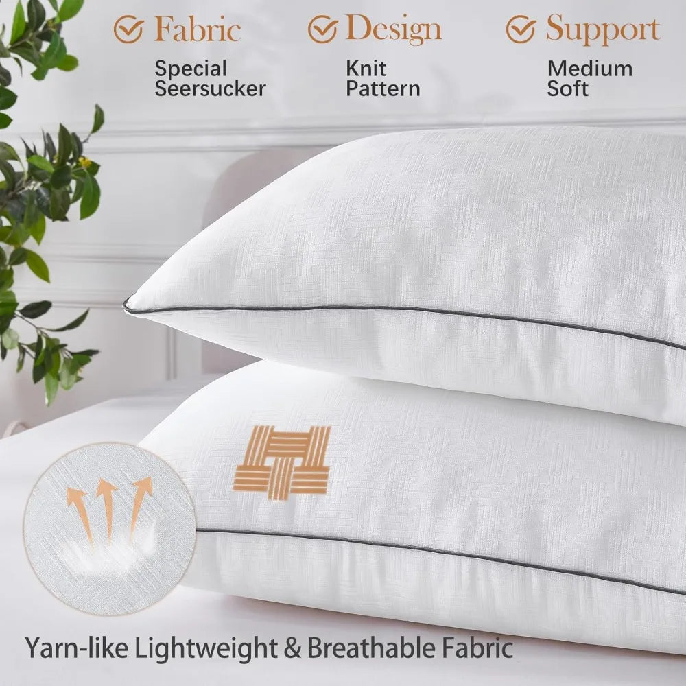 Set of 4 King Size Seersucker Bed Pillows